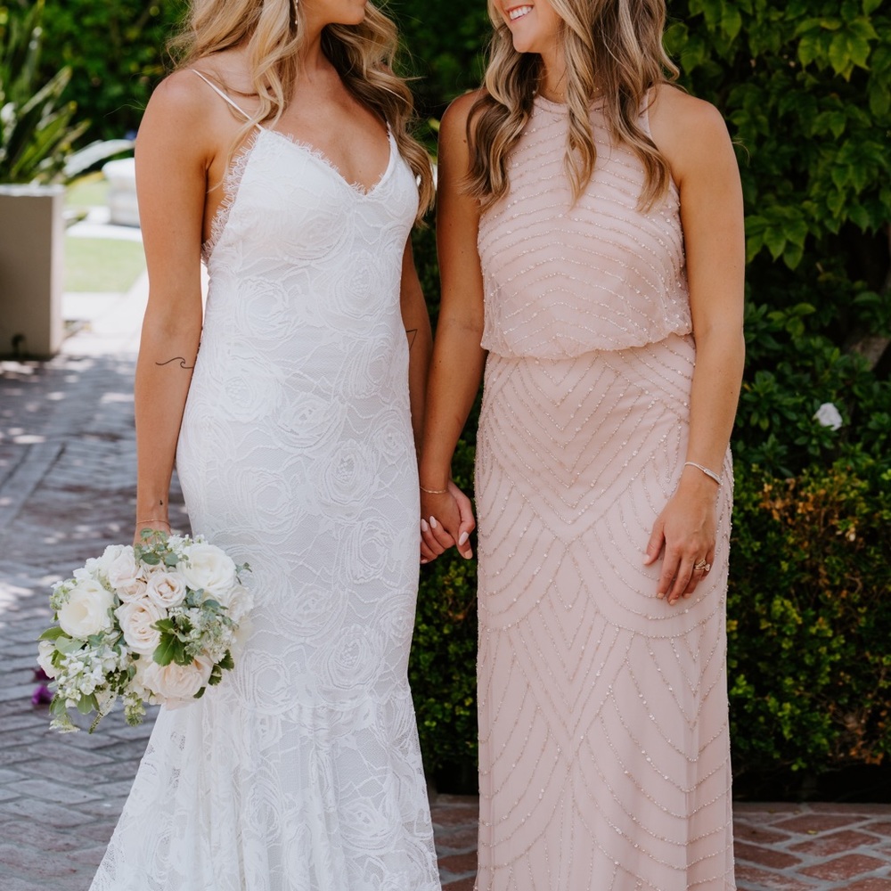 Adrianna Papell Art Deco Beaded Blush Gown